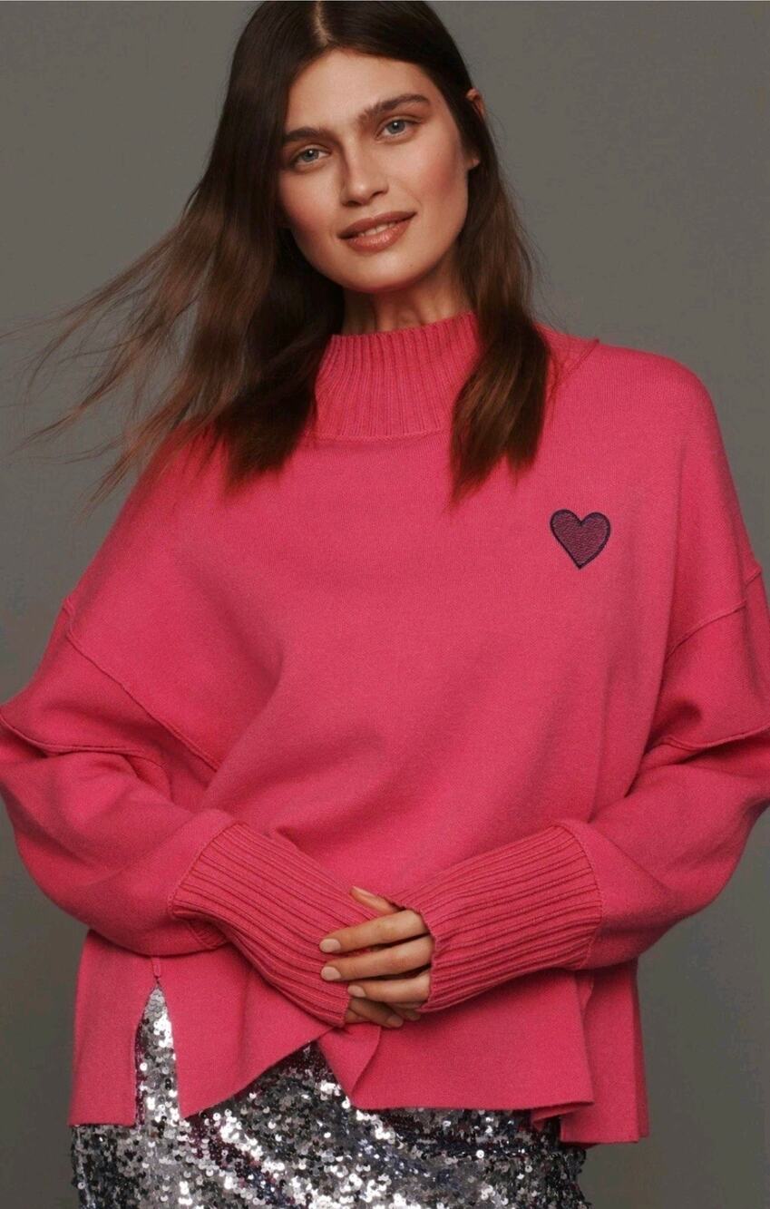 Anthropologie Maeve Logan Embroidered Heart Turtleneck Sweater. Size M. Retails